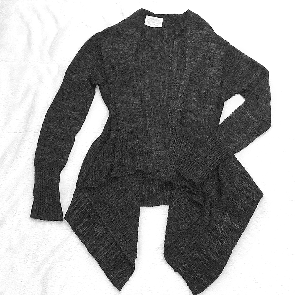 Ambiance Woven Black And Gray Cardigan Sweater High Low